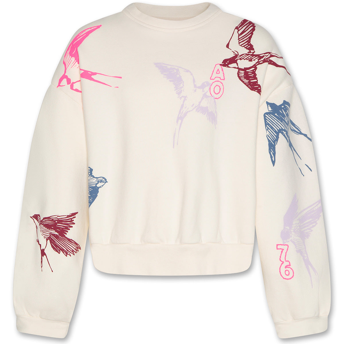 Noemi Sweater Swallow by AO76 kids' sweatshirt with colorful swallow print and relaxed fit.