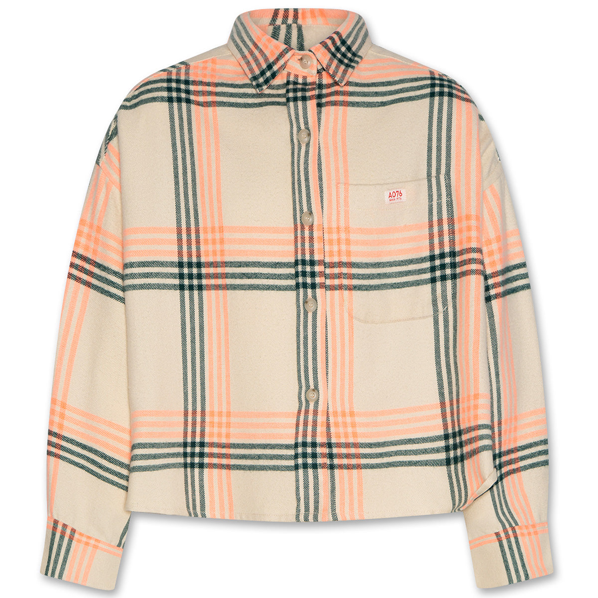 AO76 The Bini Shirt Stromae plaid brushed overshirt with chest pocket and button front for kids casual layering