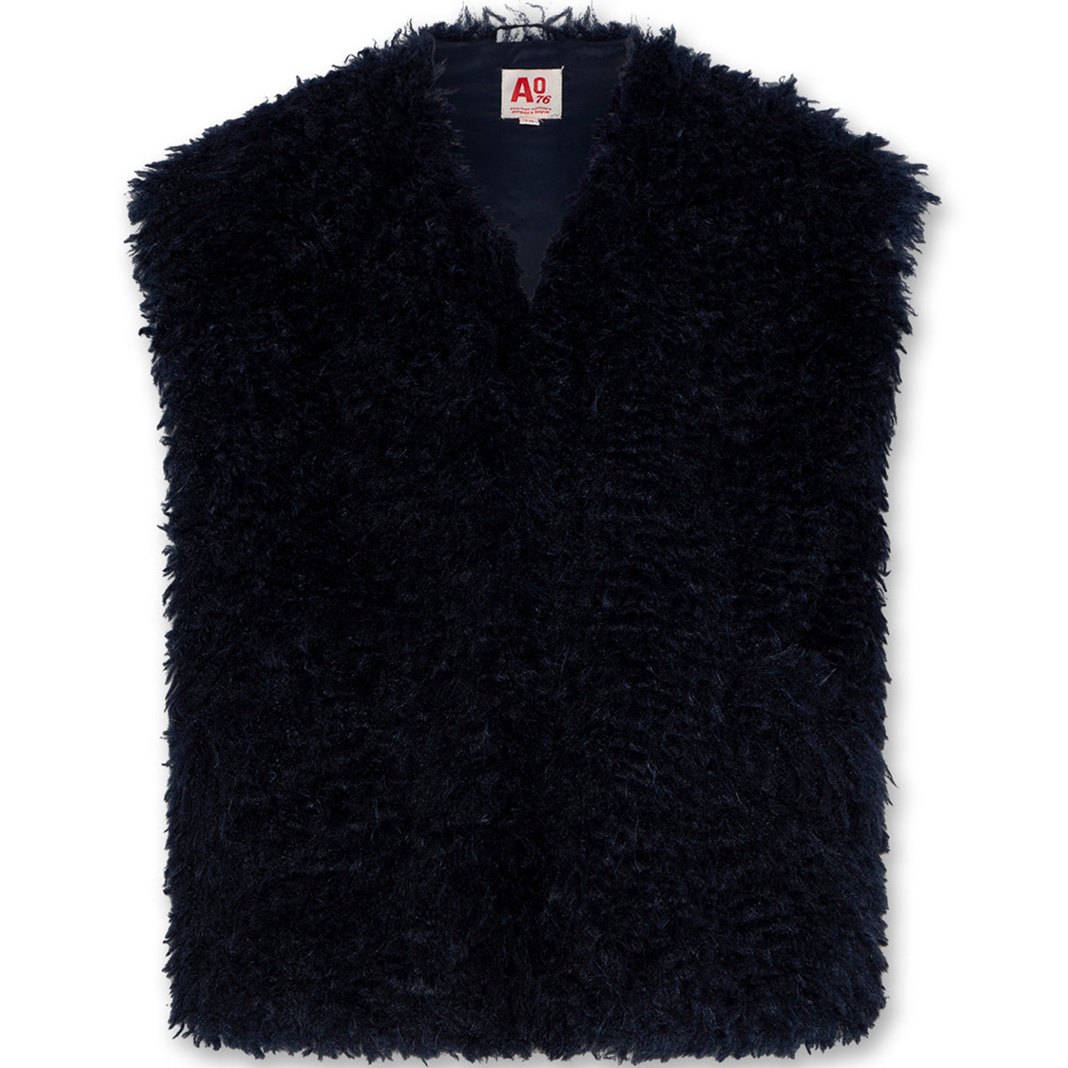 The Jamba Teddy Bodywarmer by AO76 navy teddy fleece open-front vest with a soft textured finish.