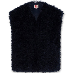 The Jamba Teddy Bodywarmer by AO76 navy teddy fleece open-front vest with a soft textured finish.