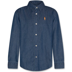 Alan Shirt Raf by AO76 denim button-up shirt for kids with embroidered logo and classic collar.