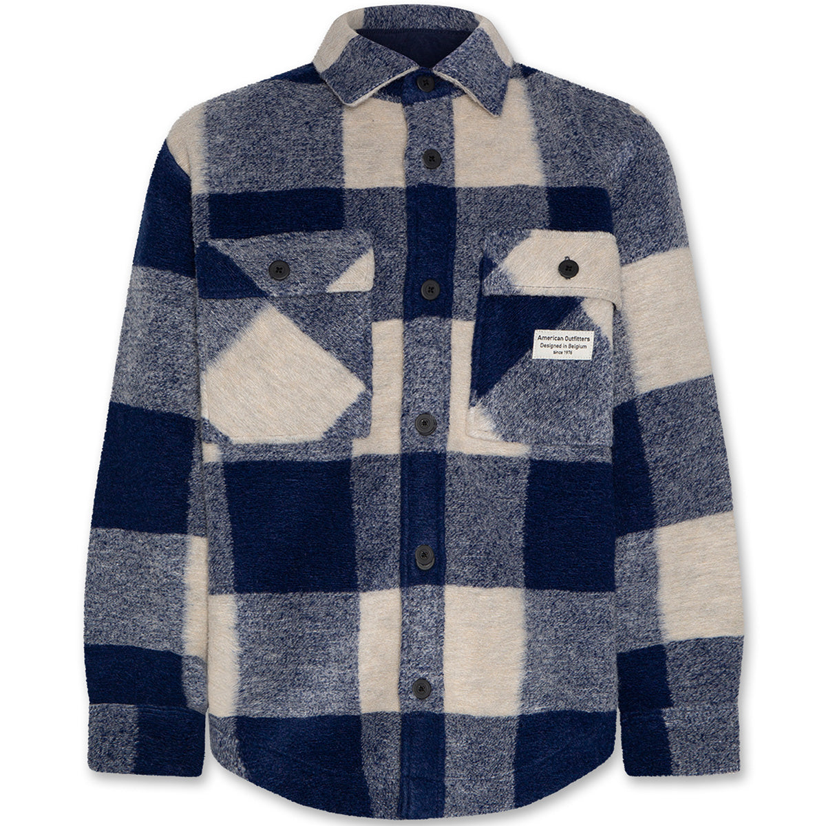 Levi Overshirt Marty by AO76 blue check button-up kids overshirt with flap chest pockets.
