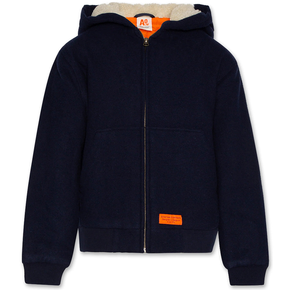 Riley Jacket OL by AO76 hooded zip-up jacket with fleece lining and front pockets for kids.