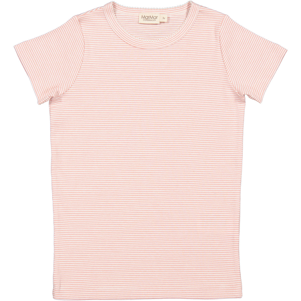 The Tago Top from MarMar Copenhagen. Plain short-sleeved t-shirt. Fine rib knit with elastane, Picot stitches