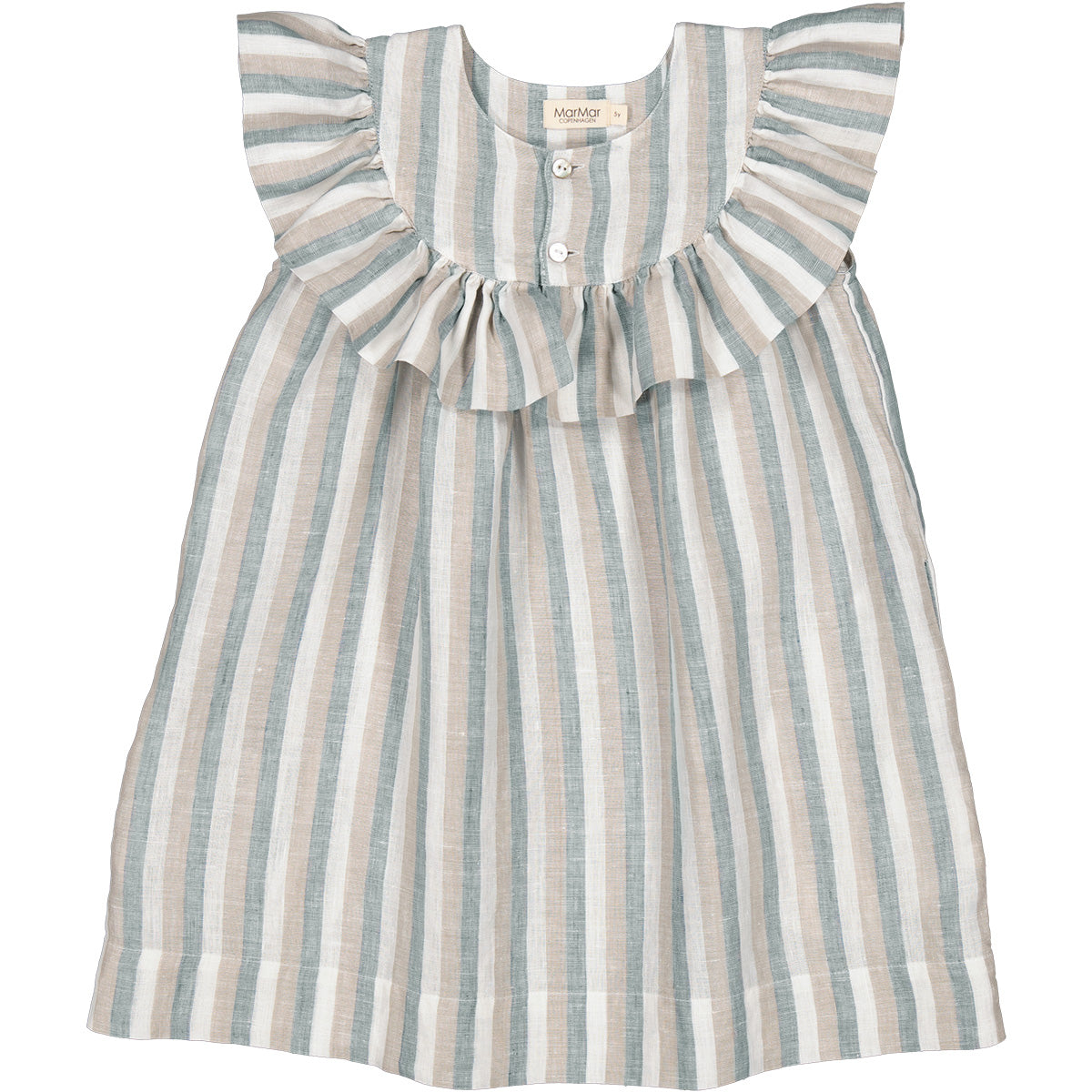 The Drussa Dress from MarMar Copenhagen. Short-sleeved dress with frill details and button closure
