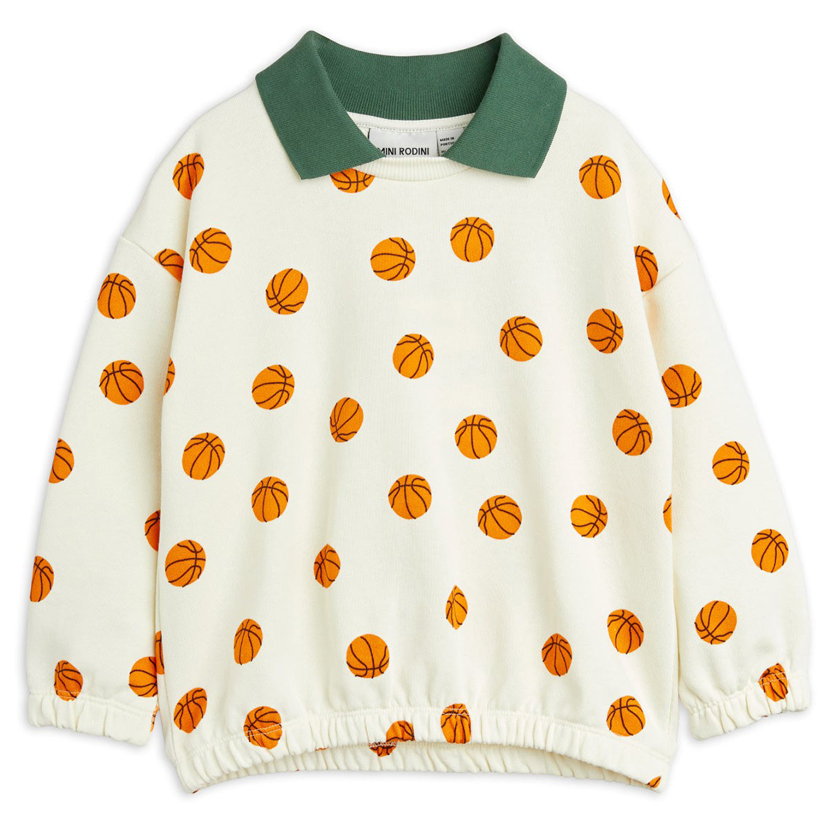 The Basketball Collared Sweatshirt from Mini Rodini. Relaxed fit sweatshirt with contrasting collar and ribbed trims.