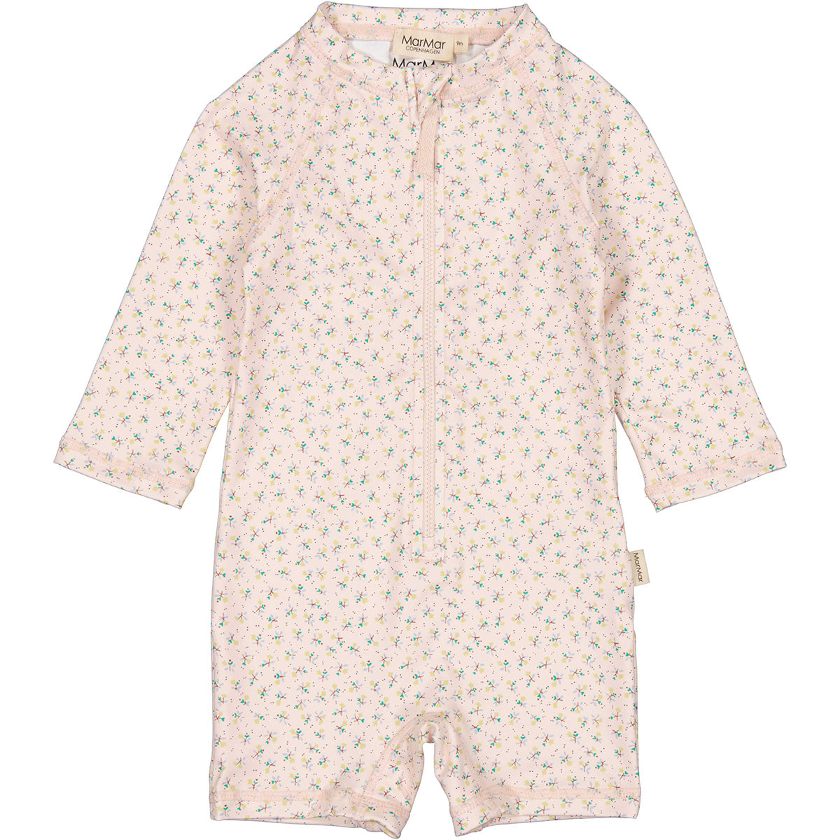 Swal Suit by MarMar Copenhagen. Swimsuit with sleeves and legs and zipper closure. The swimsuit has a nice floral print.