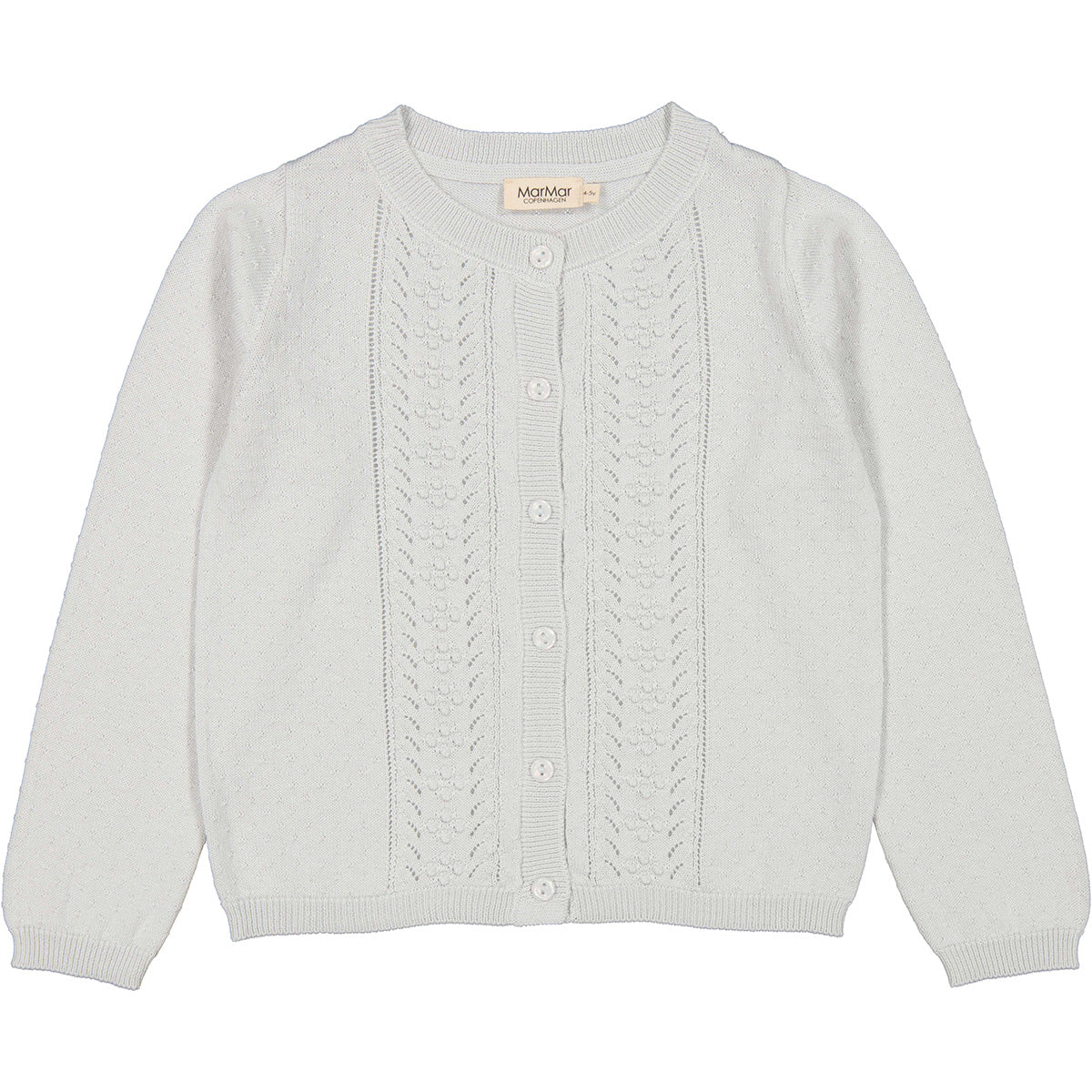 The Tilda Cardigan from MarMar Copenhagen exudes timeless charm with its delicate pointelle detailing and soft fabric.