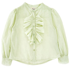 Volant Blouse from Long Live the Queen. This elegant long-sleeve blouse features a delicate ruffled front detail