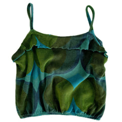 The Volant Top from Long Live the Queen. This cami top features a vibrant retro-inspired print, delicate ruffle details.
