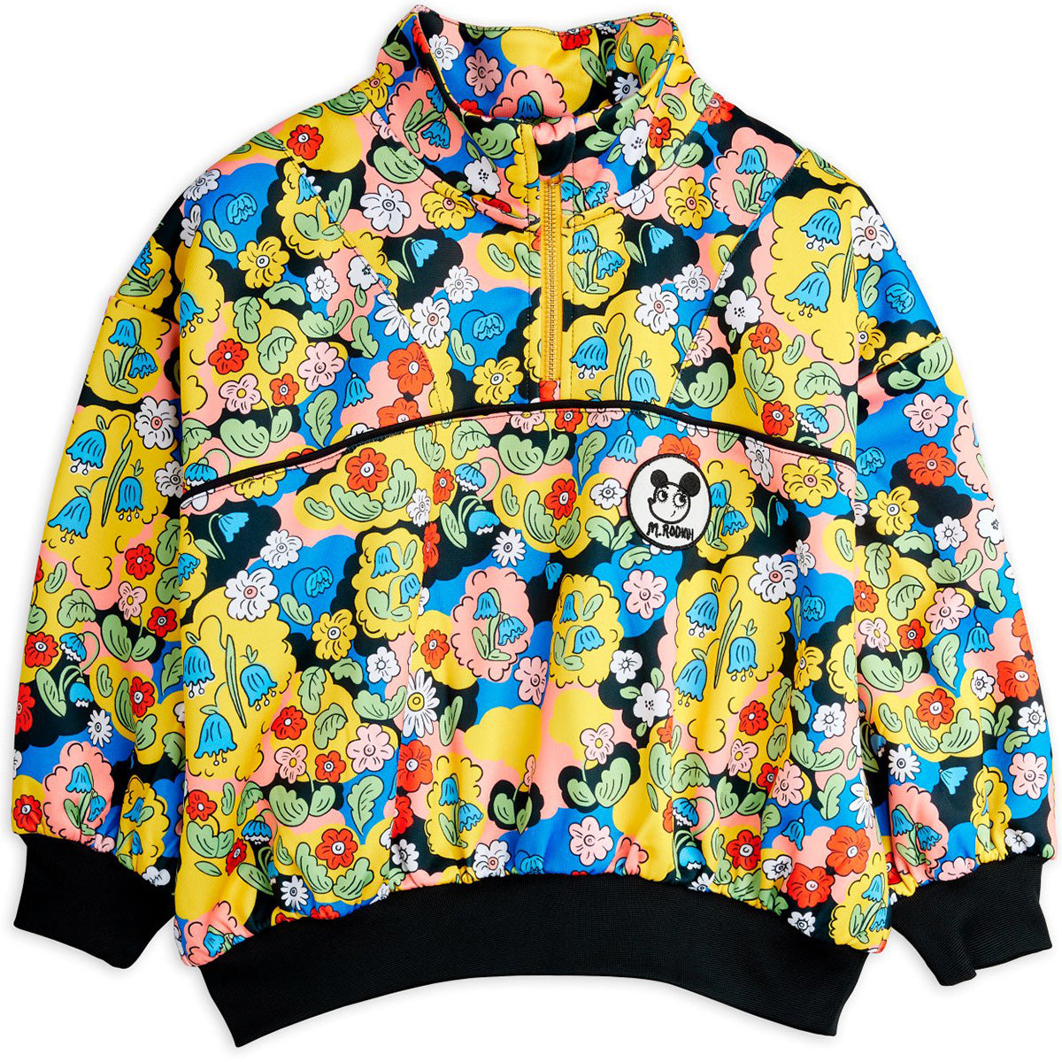 The Ritzratz Half Zip Sweatshirt from Mini Rodini. Sweatshirt with colorful floral print and embroidered Ritzratz patch.