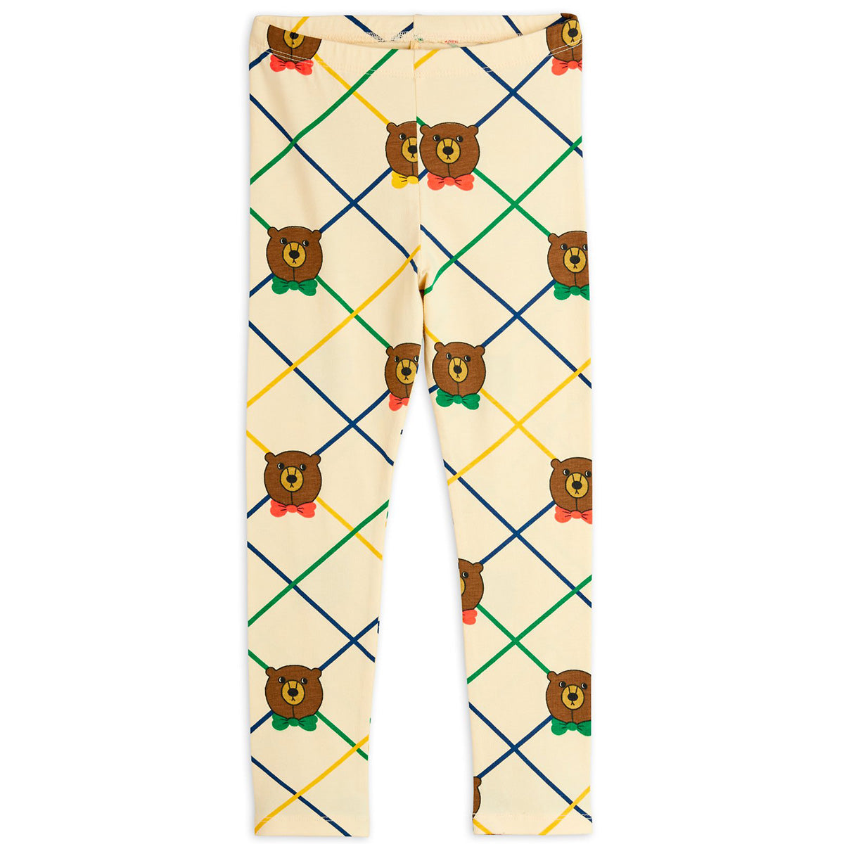 The Bear Check Leggings from Mini Rodini. Flared pants with an all-over bear check pattern.