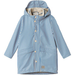 MarMar Copenhagen October Jacket in blue and cream stripes with hood and snap button front