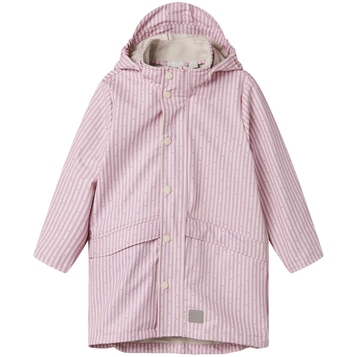 MarMar Copenhagen October Jacket in pink and cream stripes with hood and snap button front