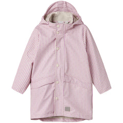 MarMar Copenhagen October Jacket in pink and cream stripes with hood and snap button front