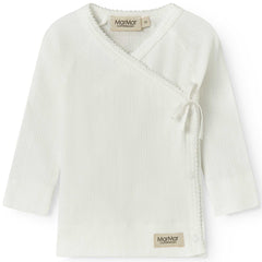 MarMar Copenhagen Tut wrap blouse in white ribbed cotton, baby kimono top with snap buttons and tie closure