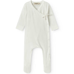 The Rubetta Jumpsuit from MarMar Copenhagen, white ribbed baby wrap romper with snap buttons and footed legs