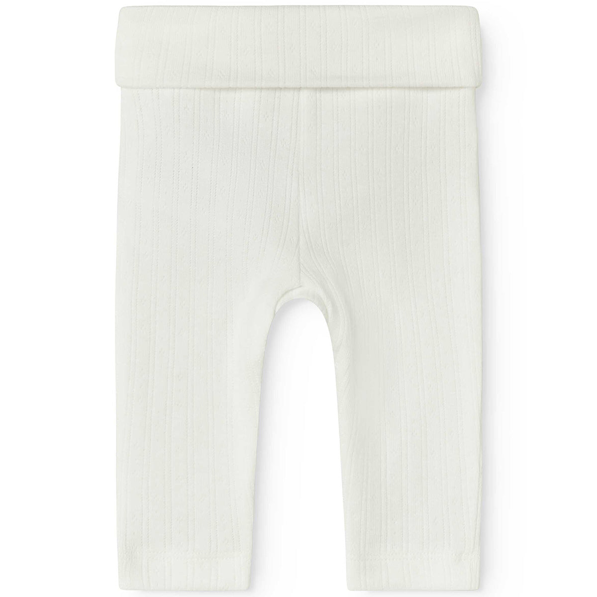 MarMar Copenhagen Piva pants in white ribbed cotton, soft baby leggings with fold-over waistband