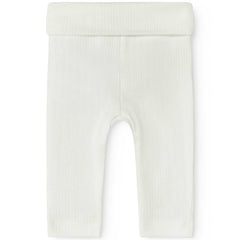 MarMar Copenhagen Piva pants in white ribbed cotton, soft baby leggings with fold-over waistband