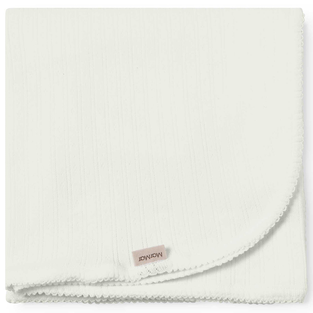 MarMar Copenhagen Alida blanket in white ribbed cotton, baby wrap blanket with scalloped edges