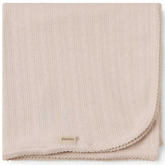 MarMar Copenhagen Alida blanket in soft beige ribbed cotton, baby wrap blanket with scalloped edges
