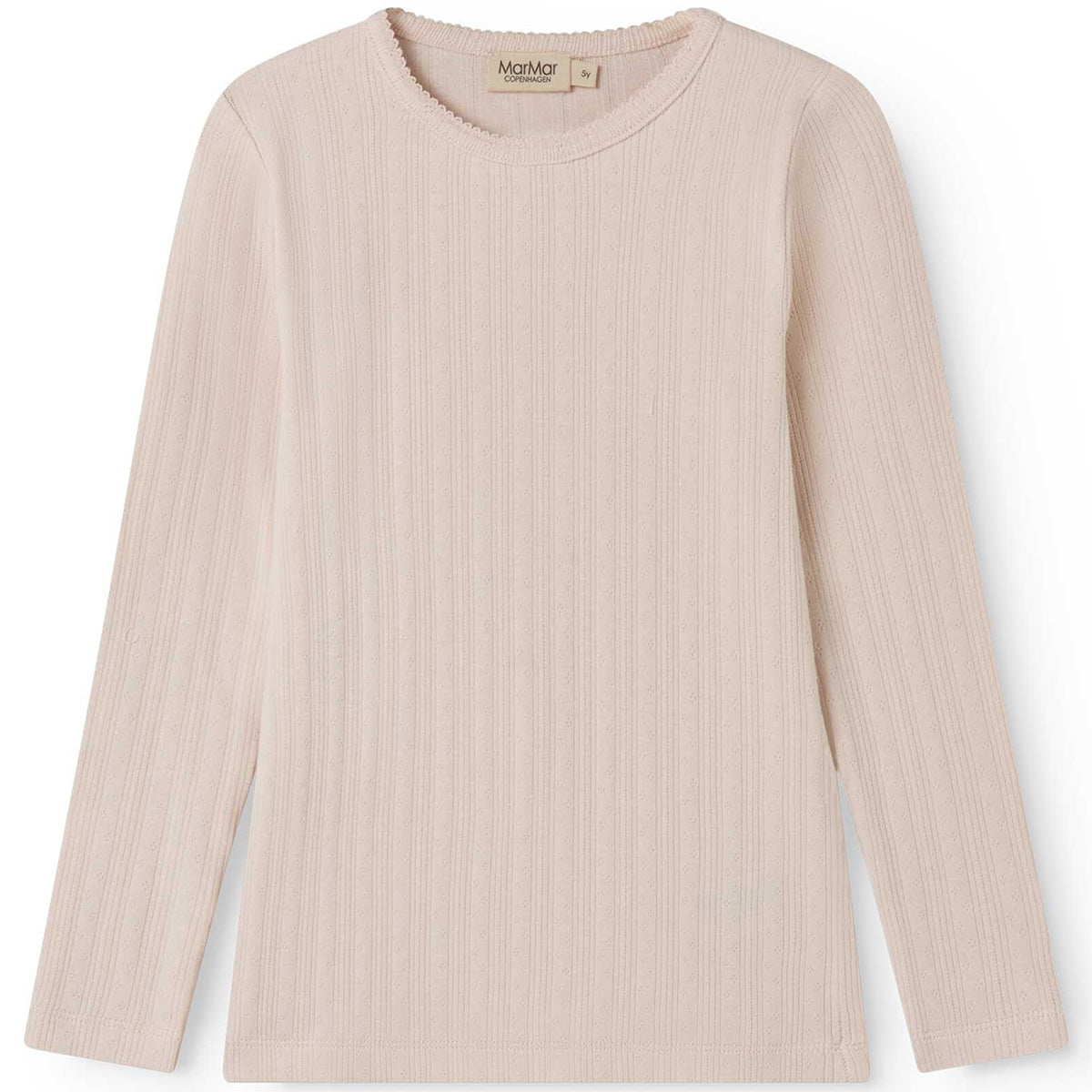 The Tamra Tee from MarMar Copenhagen, beige ribbed long sleeve cotton top with round neckline for kids