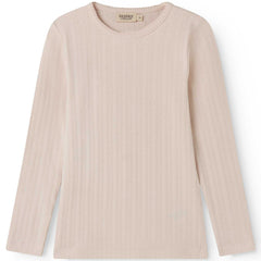 The Tamra Tee from MarMar Copenhagen, beige ribbed long sleeve cotton top with round neckline for kids