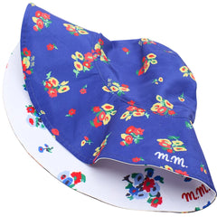 Maison Mangostan Blossom Reversible Sun Hat in blue floral print with white reversible side