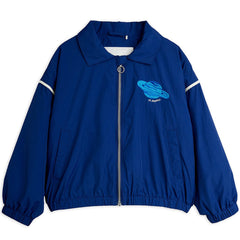Mini Rodini Planet nylon jacket in blue with embroidered planet, kids zip-up jacket with elastic cuffs