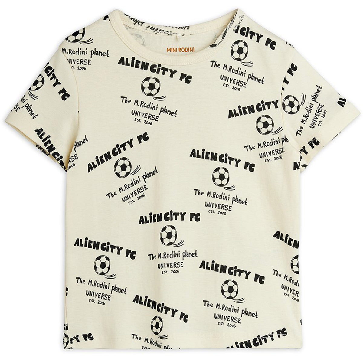 Mini Rodini Alien City FC cream T-shirt with all-over football logo print