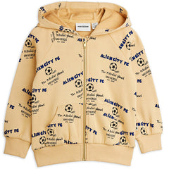 Mini Rodini Alien City FC zip hoodie in beige with all-over football logo print