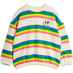 Mini Rodini cream sweatshirt with colorful stripes and Ritzratz chest patch logo