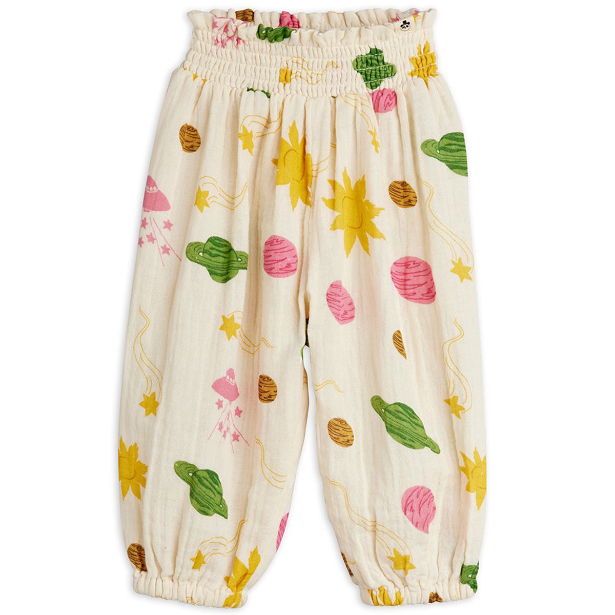 Mini Rodini Space Baby Pants in cream with colorful planet and star print