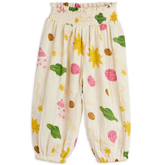 Mini Rodini Space Baby Pants in cream with colorful planet and star print