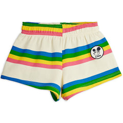 Mini Rodini cream sweatshorts with colorful stripes and Ritzratz logo patch