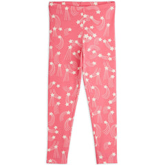 Mini Rodini pink leggings with white shooting star print and elastic waistband