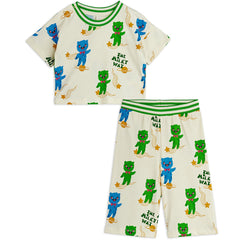 Mini Rodini Aliens Print set with alien print tee and matching shorts in organic cotton