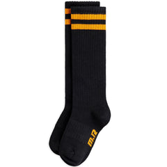Mini Rodini black knee-high socks with yellow stripes and logo detail