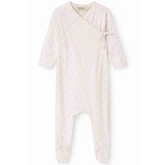 Rubetta Jumpsuit by MarMar Copenhagen pink floral organic cotton baby sleepsuit with wrap front and footed design