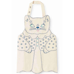 MarMar Copenhagen Kitty Apron in off white with embroidered cat motif, neck strap, and snap button closure