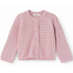 MarMar Copenhagen Totti Knit Cardigan in pink with bubble knit texture, scalloped button placket, and round neck