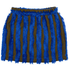 Paade Mode Max Cotton Fringe Mini Skirt featuring luminous blue and olive green vertical stripes and hem fringe detail.