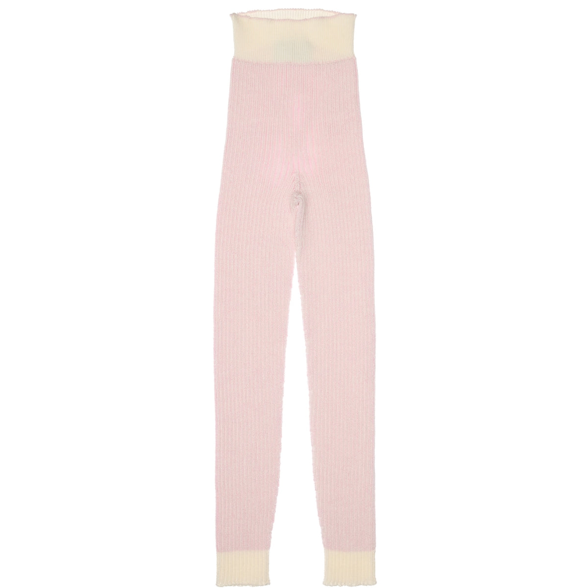 Paade Mode Alex Seamless Merino Wool Leggings in soft pink fine rib knit featuring contrasting cream ribbed trims.