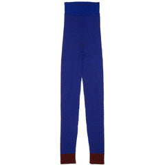 Paade Mode Alex Seamless Merino Wool Leggings in luminous blue fine rib knit featuring contrast deep burgundy cuffs.