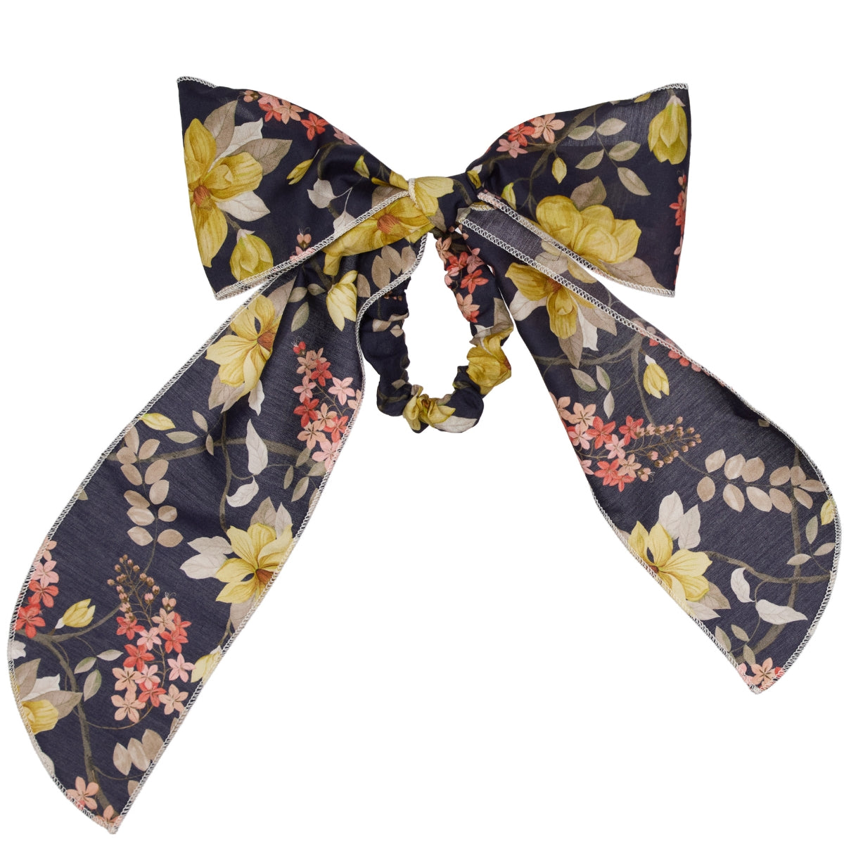 Paade Mode Lottie Hairband Cotton in deep navy floral print featuring an oversized bow design with long flowing tails.