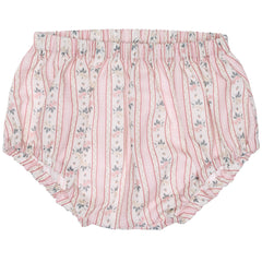 Paade Mode Coco Baby Bloomers Cotton in pink floral stripes featuring an elastic waistband and ruffled elastic leg openings.