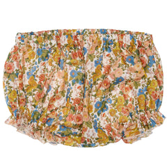 Paade Mode Alice Baby Bloomers Cotton in mustard floral print featuring elasticized waistband and ruffled leg openings.