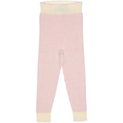 Paade Mode Alex Seamless Merino Wool Baby Leggings in soft pink fine knit featuring cream ribbed waistband and leg cuffs.