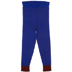 Paade Mode Alex Seamless Merino Wool Baby Leggings in luminous blue fine knit featuring burgundy ribbed waistband and cuffs.