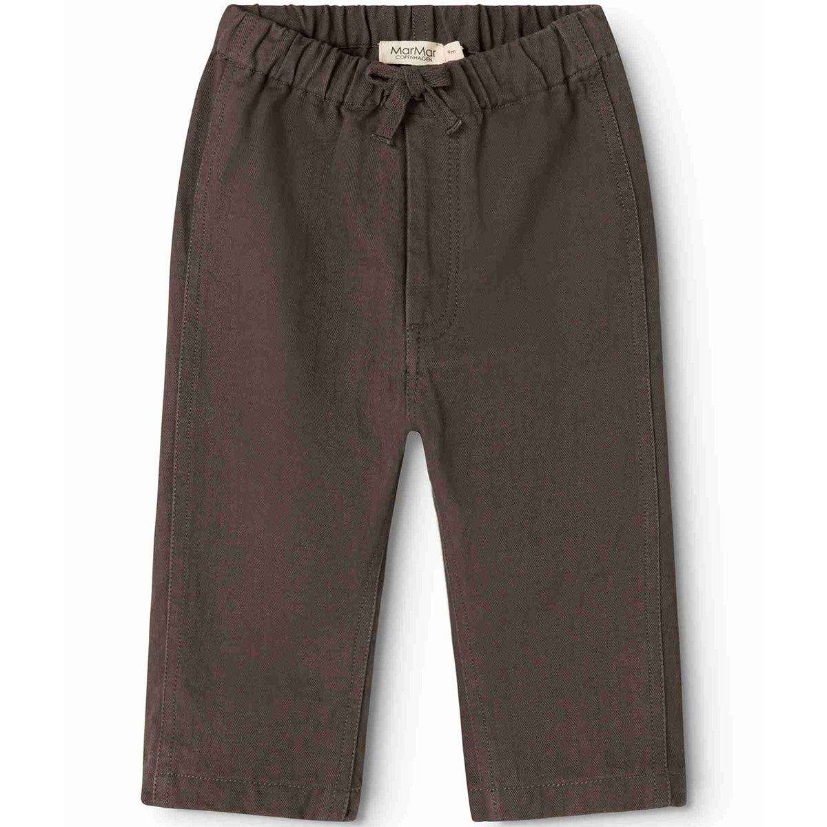 MarMar Copenhagen Polle Pants in dark brown with elastic drawstring waistband and relaxed fit